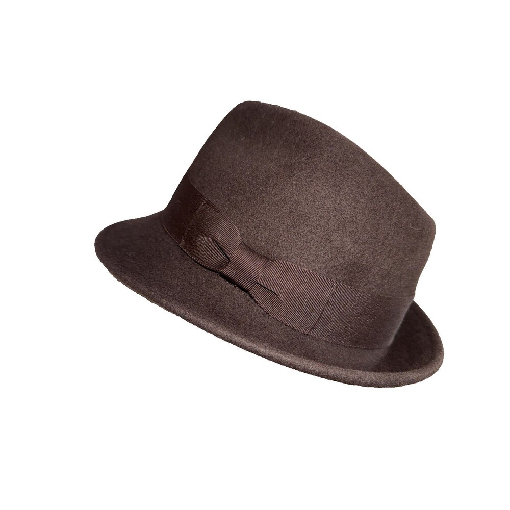 Epoch Mens Brown Wool Fedora Hat S/M Short Brim Trilby Ribbon Band Classic Felt
